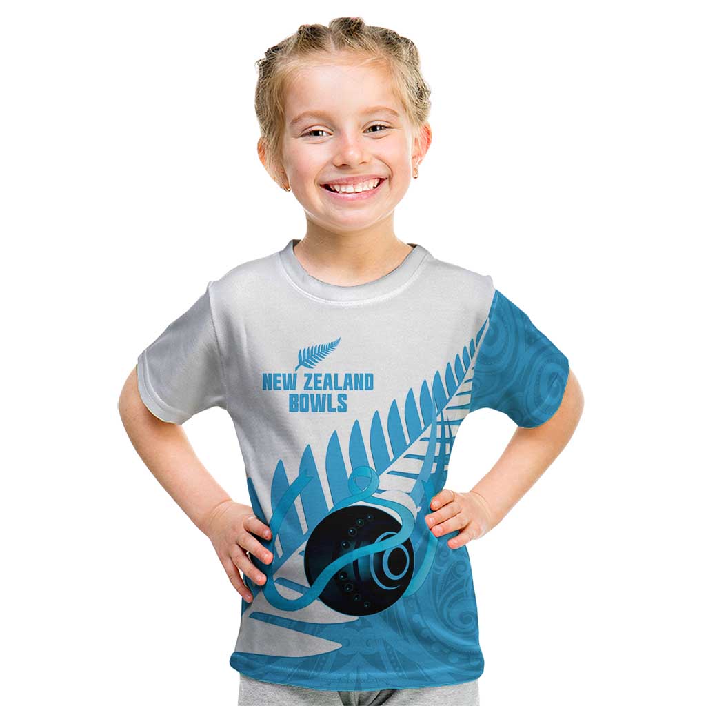 New Zealand Lawn Bowls Prostate Cancer Custom Kid T Shirt Aotearoa Maori Silver Fern Blue Ribbon LT14 Blue - Polynesian Pride