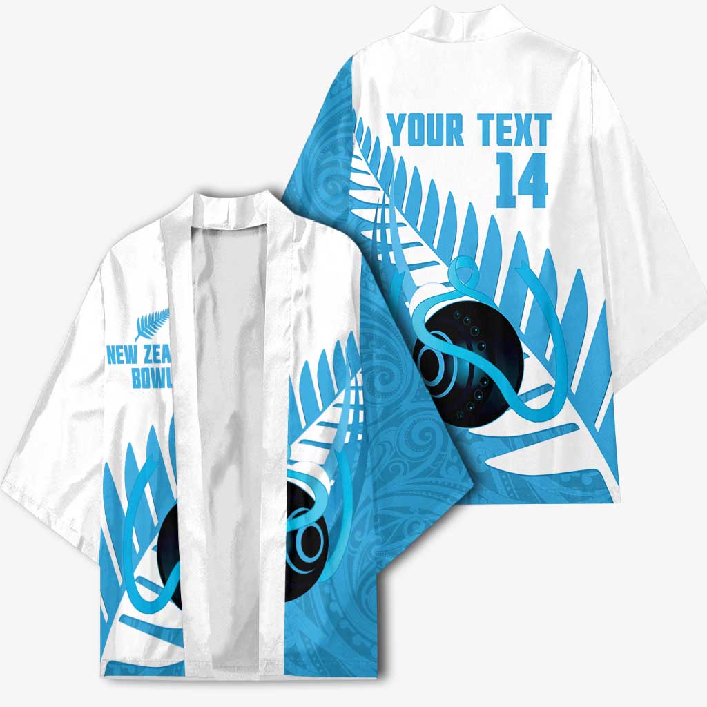 New Zealand Lawn Bowls Prostate Cancer Custom Kimono Aotearoa Maori Silver Fern Blue Ribbon LT14 - Polynesian Pride