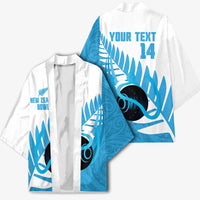 New Zealand Lawn Bowls Prostate Cancer Custom Kimono Aotearoa Maori Silver Fern Blue Ribbon LT14 - Polynesian Pride