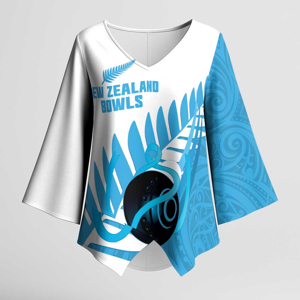 New Zealand Lawn Bowls Prostate Cancer Custom Kimono Sleeve Blouse Aotearoa Maori Silver Fern Blue Ribbon LT14 Female Blue - Polynesian Pride