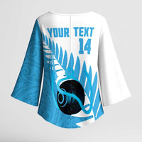 New Zealand Lawn Bowls Prostate Cancer Custom Kimono Sleeve Blouse Aotearoa Maori Silver Fern Blue Ribbon LT14 - Polynesian Pride