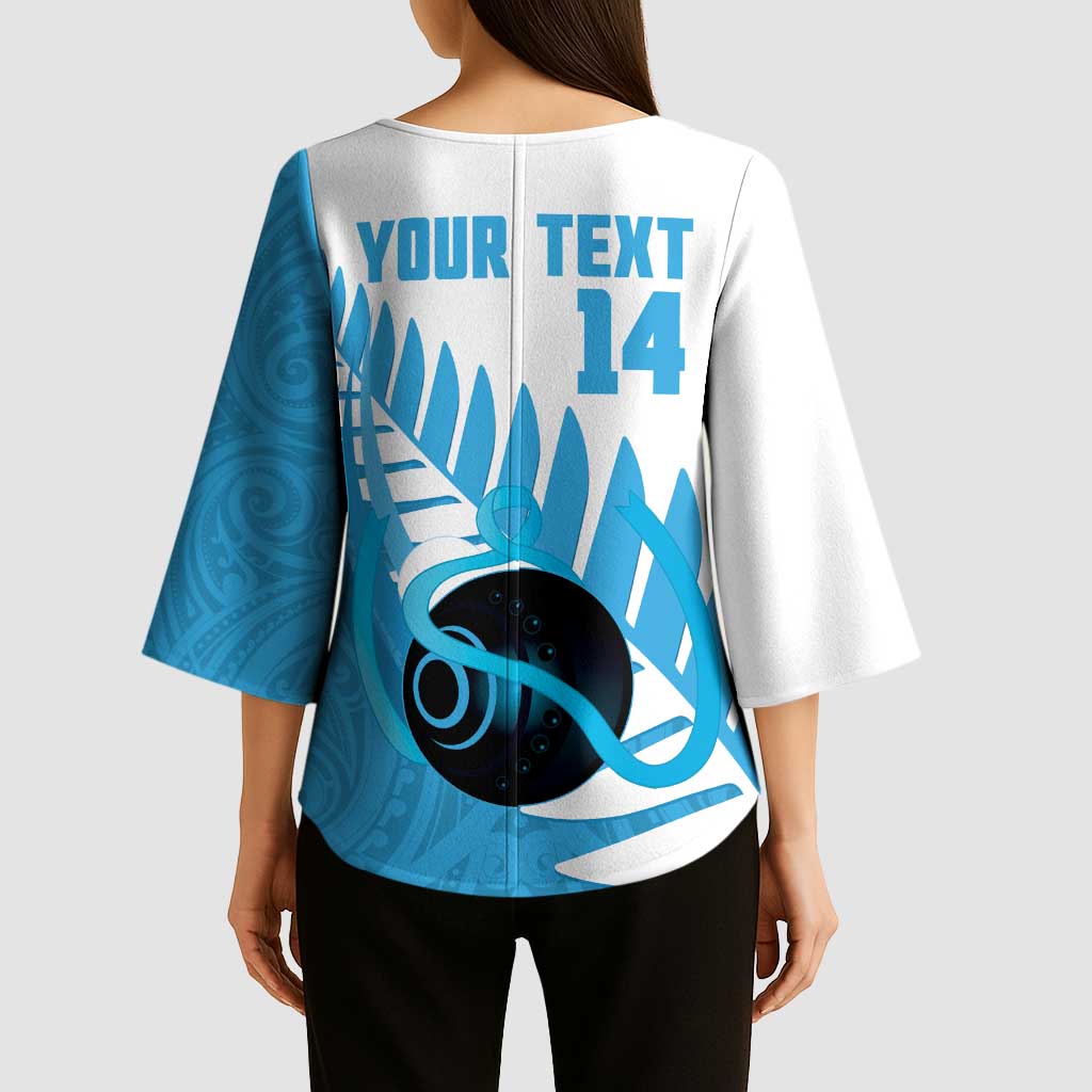New Zealand Lawn Bowls Prostate Cancer Custom Kimono Sleeve Blouse Aotearoa Maori Silver Fern Blue Ribbon LT14 - Polynesian Pride