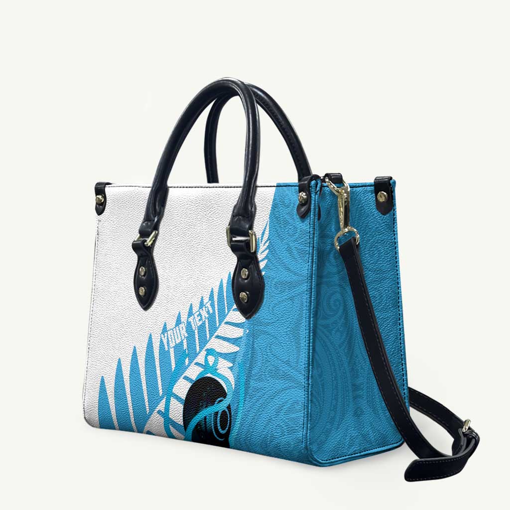 New Zealand Lawn Bowls Prostate Cancer Custom Leather Bag Aotearoa Maori Silver Fern Blue Ribbon LT14 Blue - Polynesian Pride