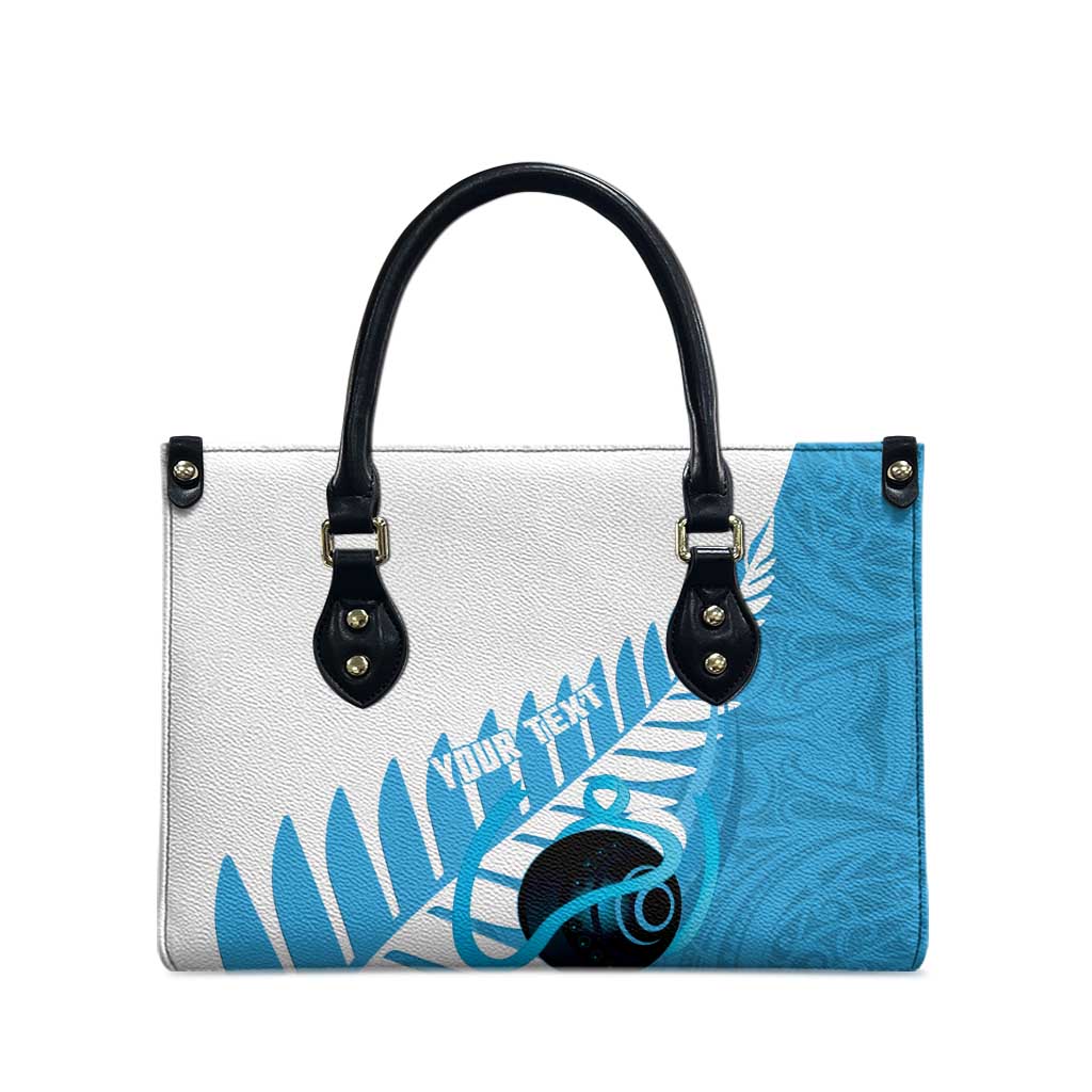 New Zealand Lawn Bowls Prostate Cancer Custom Leather Bag Aotearoa Maori Silver Fern Blue Ribbon LT14 - Polynesian Pride