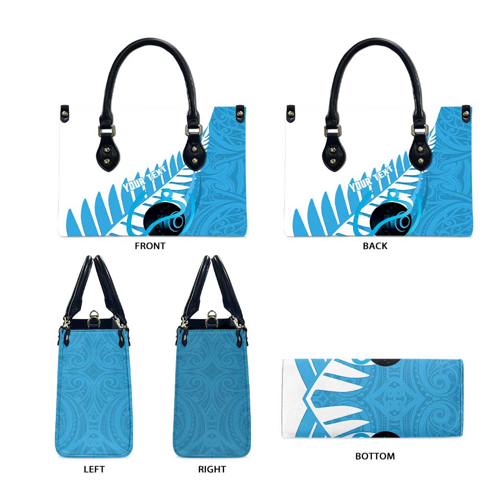 New Zealand Lawn Bowls Prostate Cancer Custom Leather Bag Aotearoa Maori Silver Fern Blue Ribbon LT14 - Polynesian Pride