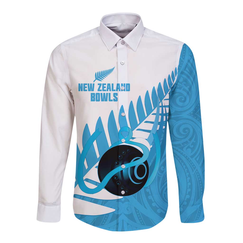 New Zealand Lawn Bowls Prostate Cancer Custom Long Sleeve Button Shirt Aotearoa Maori Silver Fern Blue Ribbon LT14 Unisex Blue - Polynesian Pride