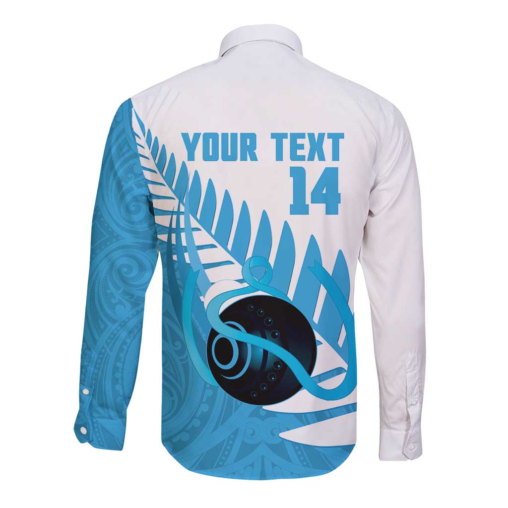 New Zealand Lawn Bowls Prostate Cancer Custom Long Sleeve Button Shirt Aotearoa Maori Silver Fern Blue Ribbon LT14 - Polynesian Pride