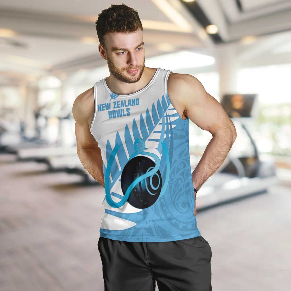 New Zealand Lawn Bowls Prostate Cancer Custom Men Tank Top Aotearoa Maori Silver Fern Blue Ribbon LT14 Blue - Polynesian Pride