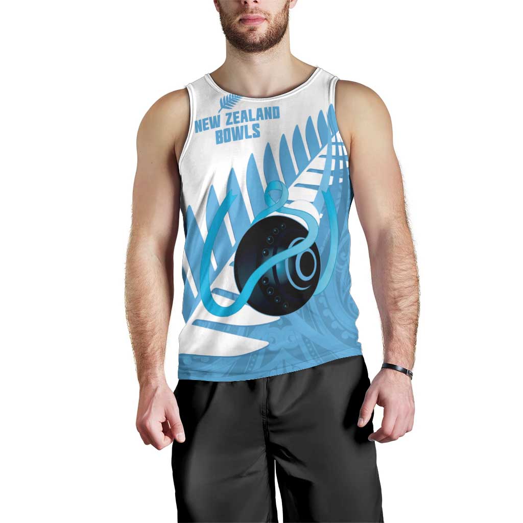 New Zealand Lawn Bowls Prostate Cancer Custom Men Tank Top Aotearoa Maori Silver Fern Blue Ribbon LT14 - Polynesian Pride