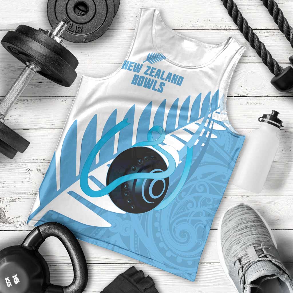 New Zealand Lawn Bowls Prostate Cancer Custom Men Tank Top Aotearoa Maori Silver Fern Blue Ribbon LT14 - Polynesian Pride