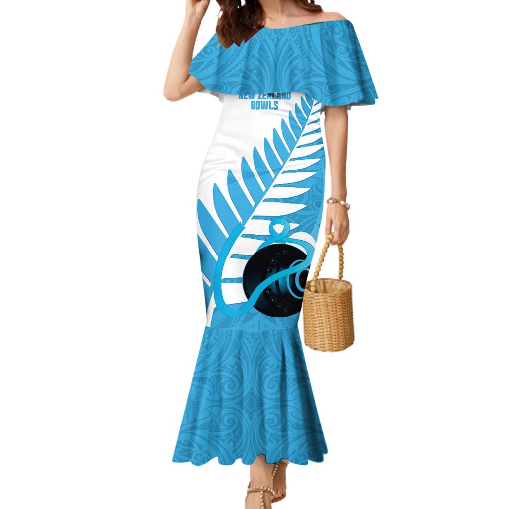 New Zealand Lawn Bowls Prostate Cancer Custom Mermaid Dress Aotearoa Maori Silver Fern Blue Ribbon LT14 Women Blue - Polynesian Pride