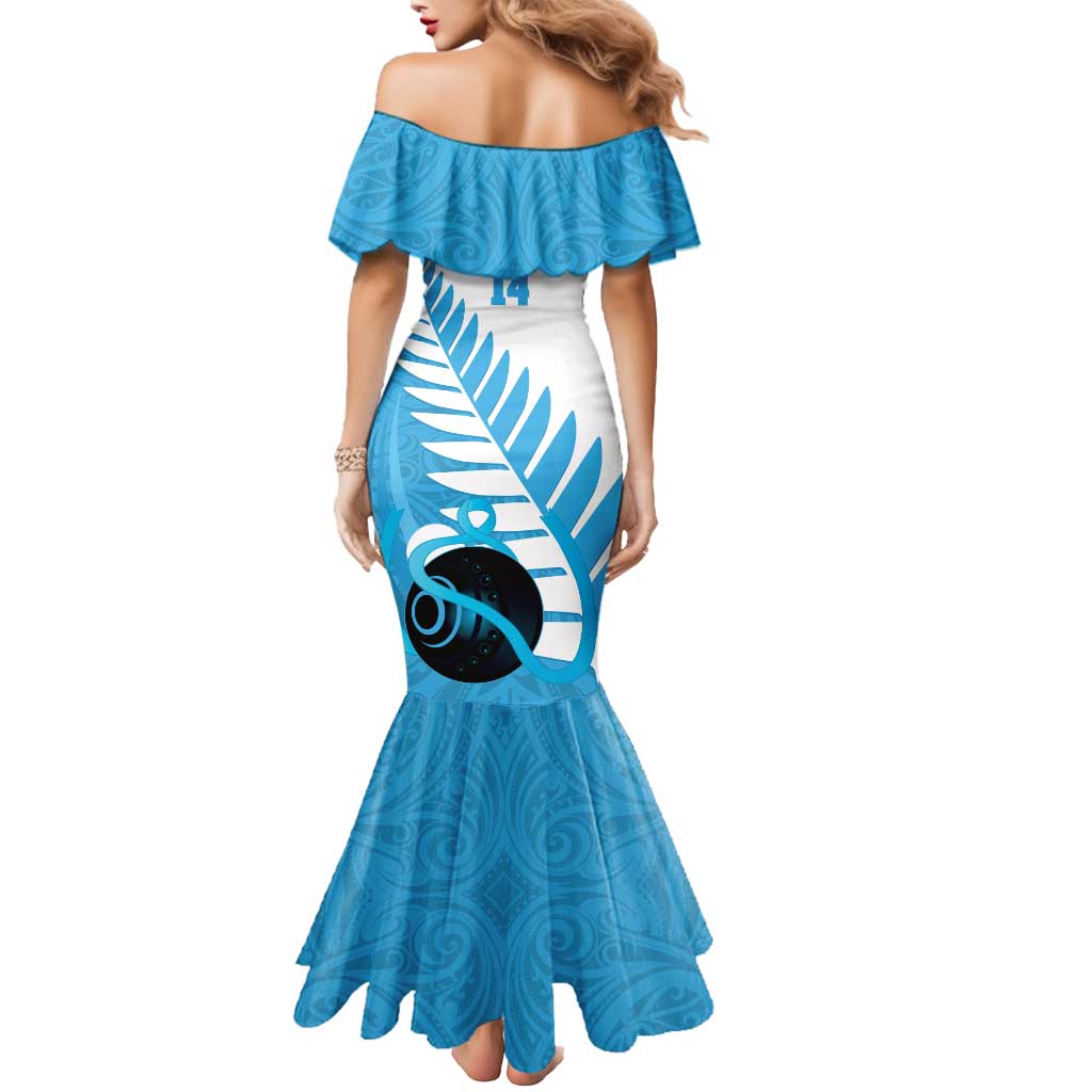 New Zealand Lawn Bowls Prostate Cancer Custom Mermaid Dress Aotearoa Maori Silver Fern Blue Ribbon LT14 - Polynesian Pride
