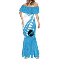 New Zealand Lawn Bowls Prostate Cancer Custom Mermaid Dress Aotearoa Maori Silver Fern Blue Ribbon LT14 - Polynesian Pride