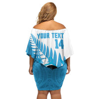 New Zealand Lawn Bowls Prostate Cancer Custom Off Shoulder Short Dress Aotearoa Maori Silver Fern Blue Ribbon LT14 - Polynesian Pride
