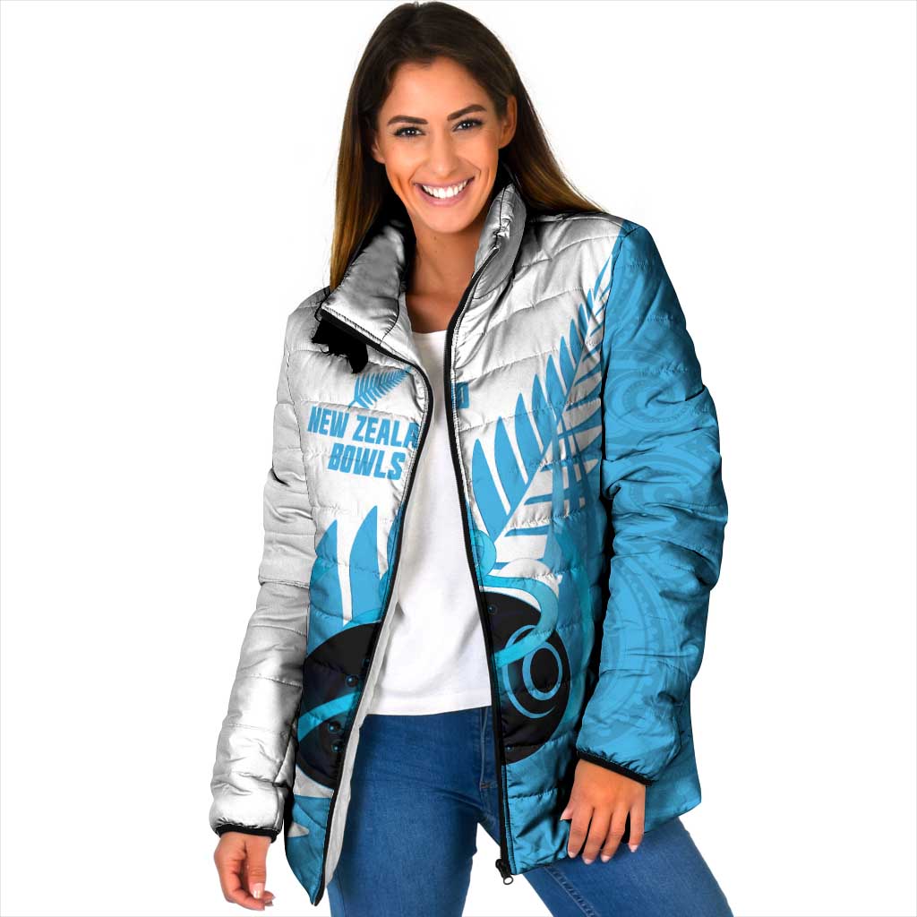 New Zealand Lawn Bowls Prostate Cancer Custom Padded Jacket Aotearoa Maori Silver Fern Blue Ribbon LT14 Women Blue - Polynesian Pride