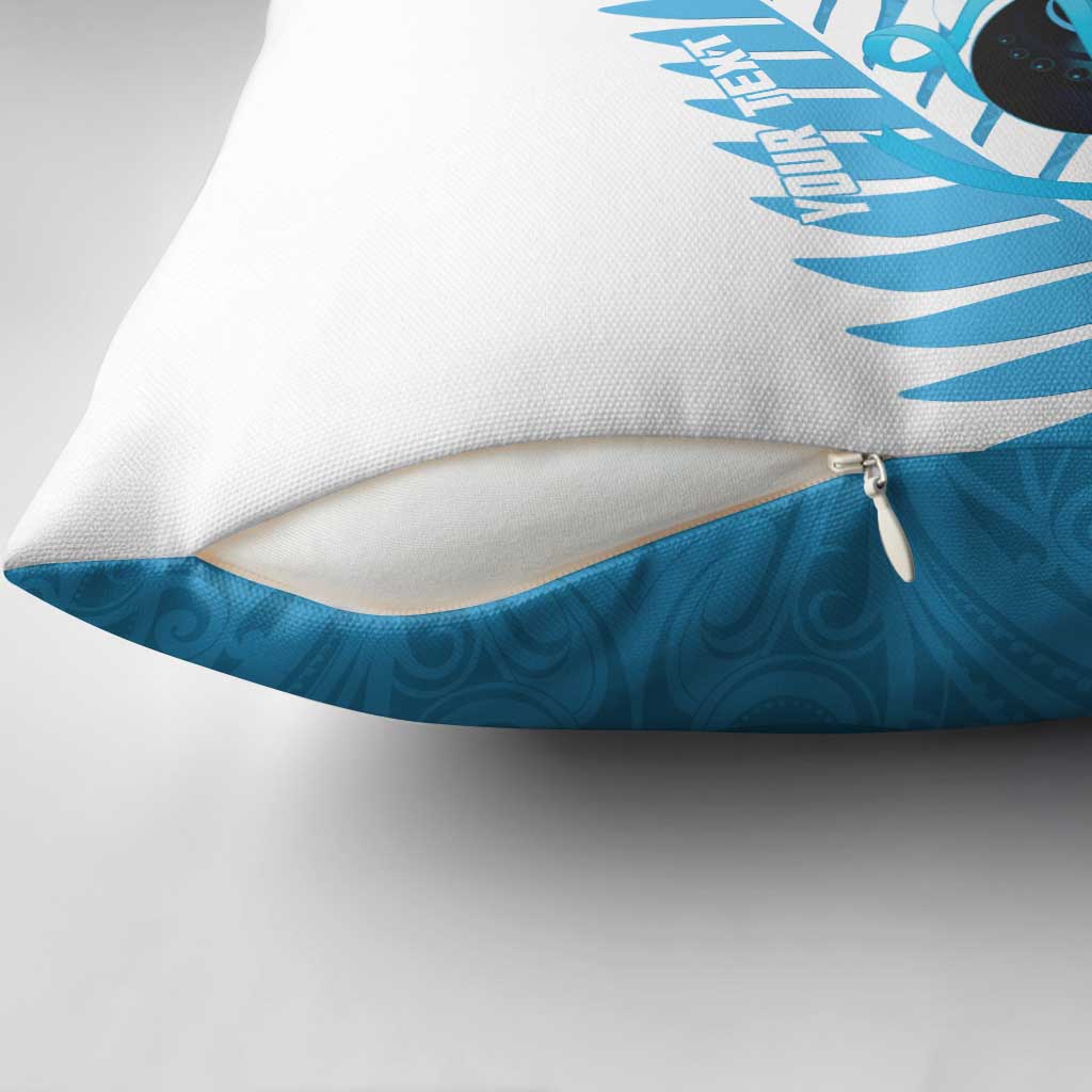 New Zealand Lawn Bowls Prostate Cancer Custom Pillow Cover Aotearoa Maori Silver Fern Blue Ribbon LT14 - Polynesian Pride