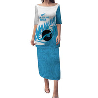 New Zealand Lawn Bowls Prostate Cancer Custom Puletasi Aotearoa Maori Silver Fern Blue Ribbon LT14 Long Dress Blue - Polynesian Pride