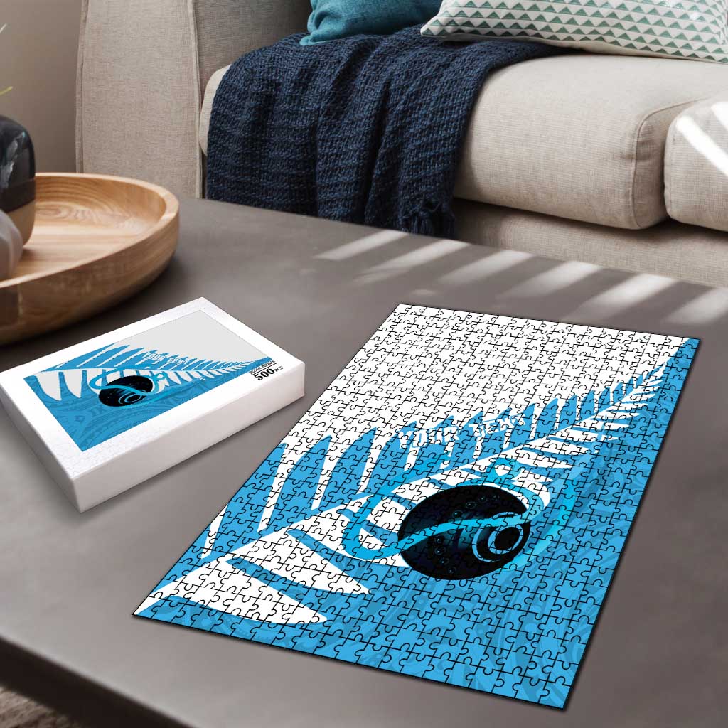 New Zealand Lawn Bowls Prostate Cancer Custom Puzzle Aotearoa Maori Silver Fern Blue Ribbon LT14 - Polynesian Pride