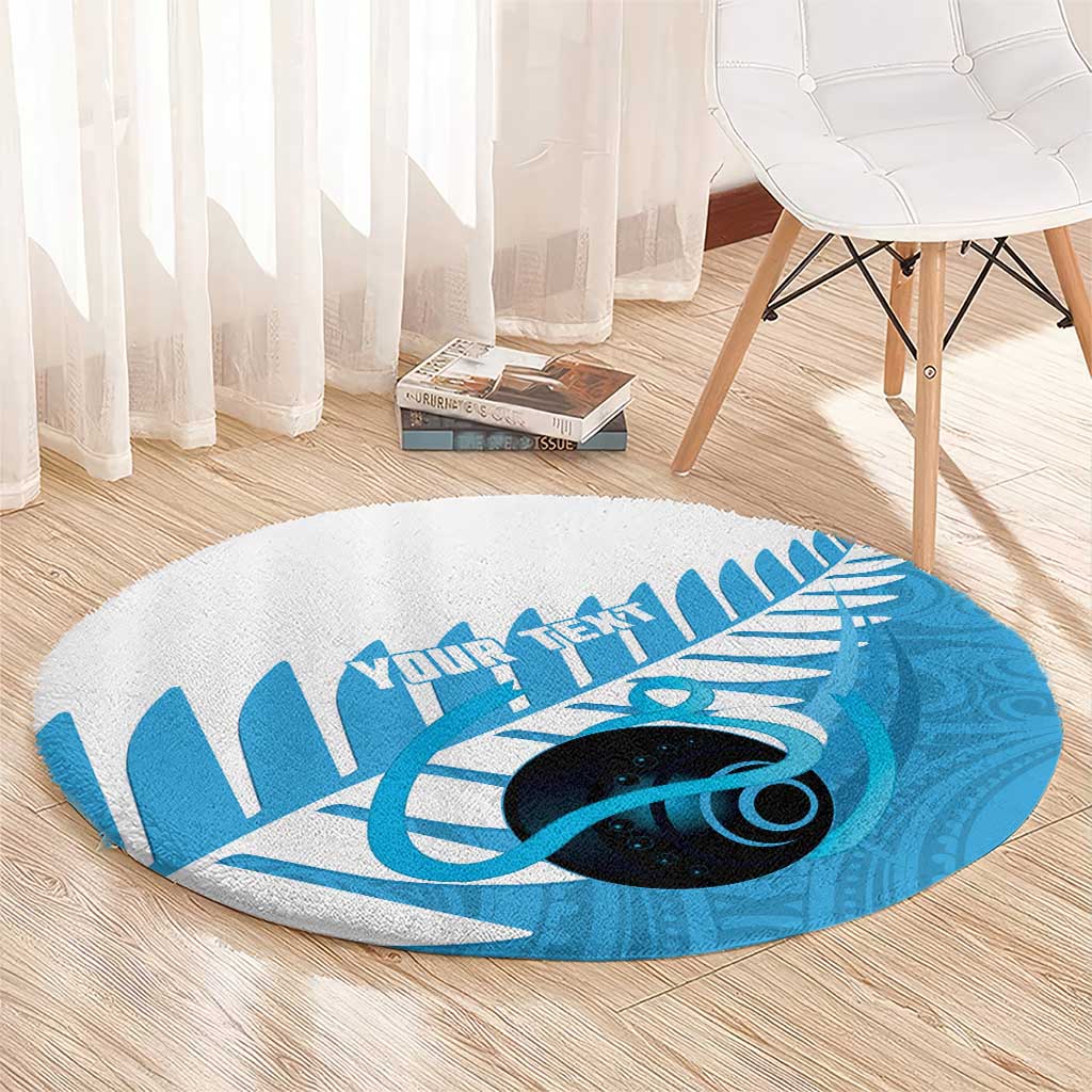 New Zealand Lawn Bowls Prostate Cancer Custom Round Carpet Aotearoa Maori Silver Fern Blue Ribbon LT14 - Polynesian Pride