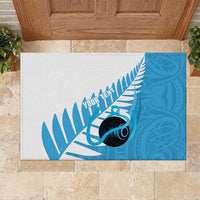 New Zealand Lawn Bowls Prostate Cancer Custom Rubber Doormat Aotearoa Maori Silver Fern Blue Ribbon LT14 Blue - Polynesian Pride