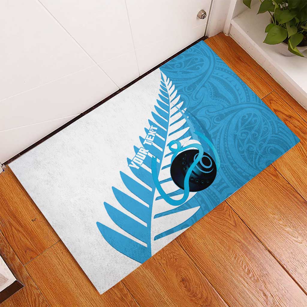 New Zealand Lawn Bowls Prostate Cancer Custom Rubber Doormat Aotearoa Maori Silver Fern Blue Ribbon LT14 - Polynesian Pride