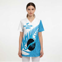 New Zealand Lawn Bowls Prostate Cancer Custom Scrub Top Aotearoa Maori Silver Fern Blue Ribbon LT14 - Polynesian Pride