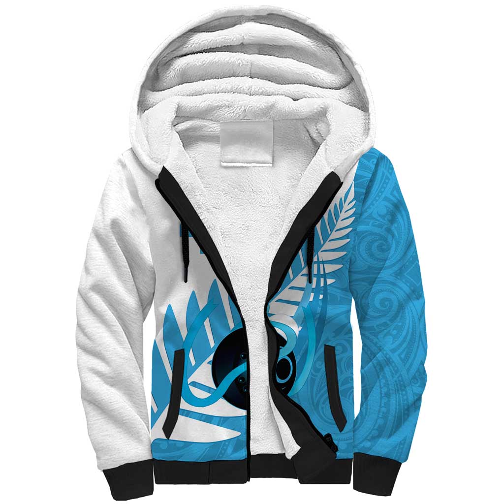 New Zealand Lawn Bowls Prostate Cancer Custom Sherpa Hoodie Aotearoa Maori Silver Fern Blue Ribbon LT14 Unisex Blue - Polynesian Pride