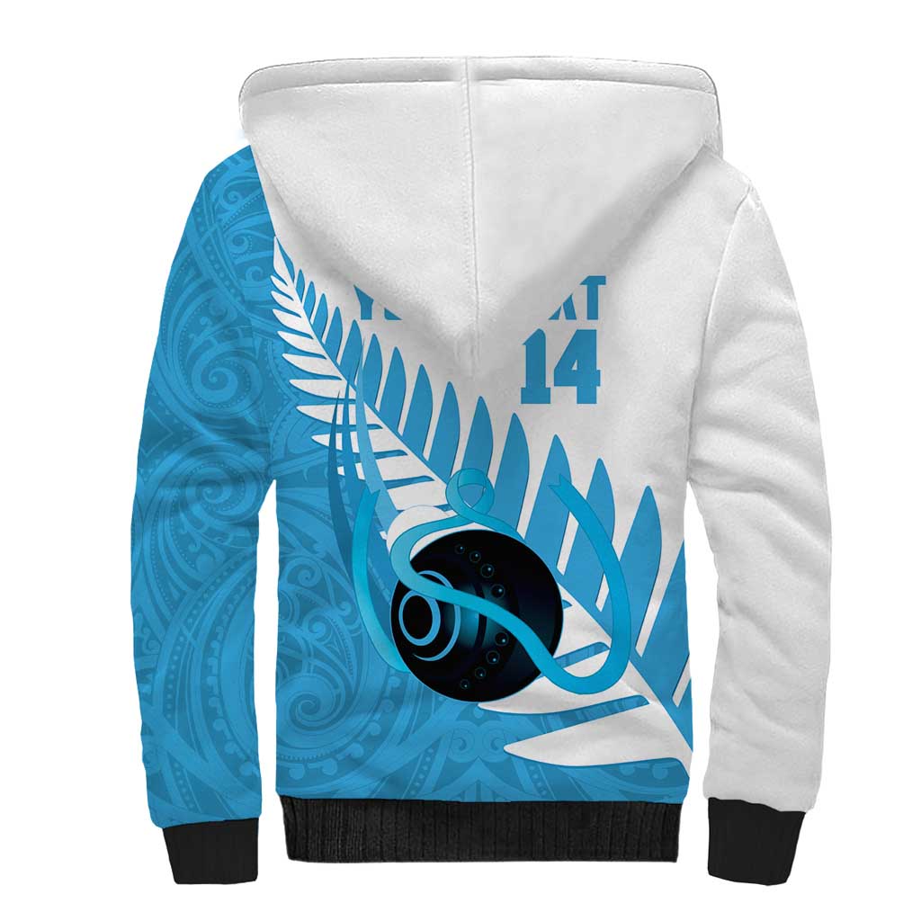 New Zealand Lawn Bowls Prostate Cancer Custom Sherpa Hoodie Aotearoa Maori Silver Fern Blue Ribbon LT14 - Polynesian Pride