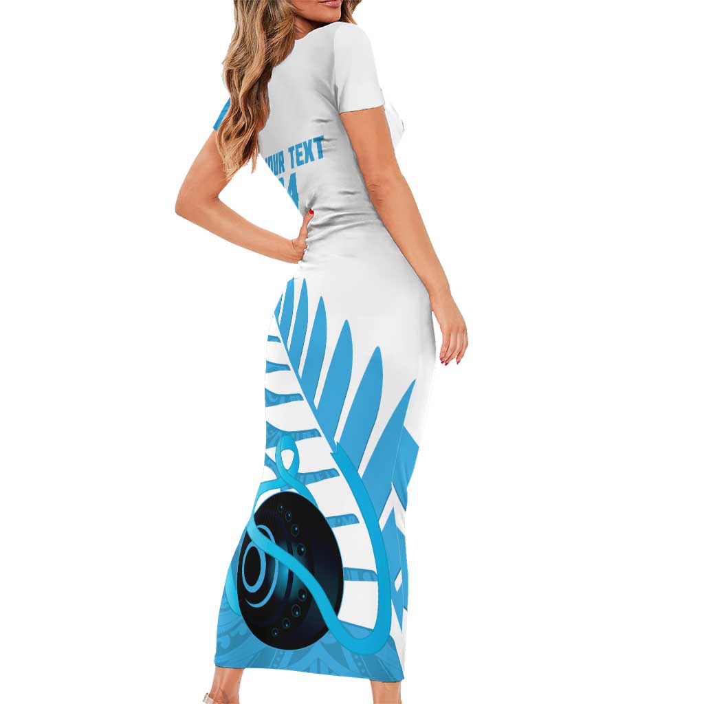 New Zealand Lawn Bowls Prostate Cancer Custom Short Sleeve Bodycon Dress Aotearoa Maori Silver Fern Blue Ribbon LT14 - Polynesian Pride