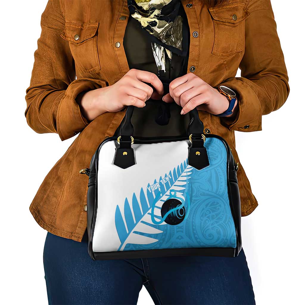 New Zealand Lawn Bowls Prostate Cancer Custom Shoulder Handbag Aotearoa Maori Silver Fern Blue Ribbon LT14 - Polynesian Pride