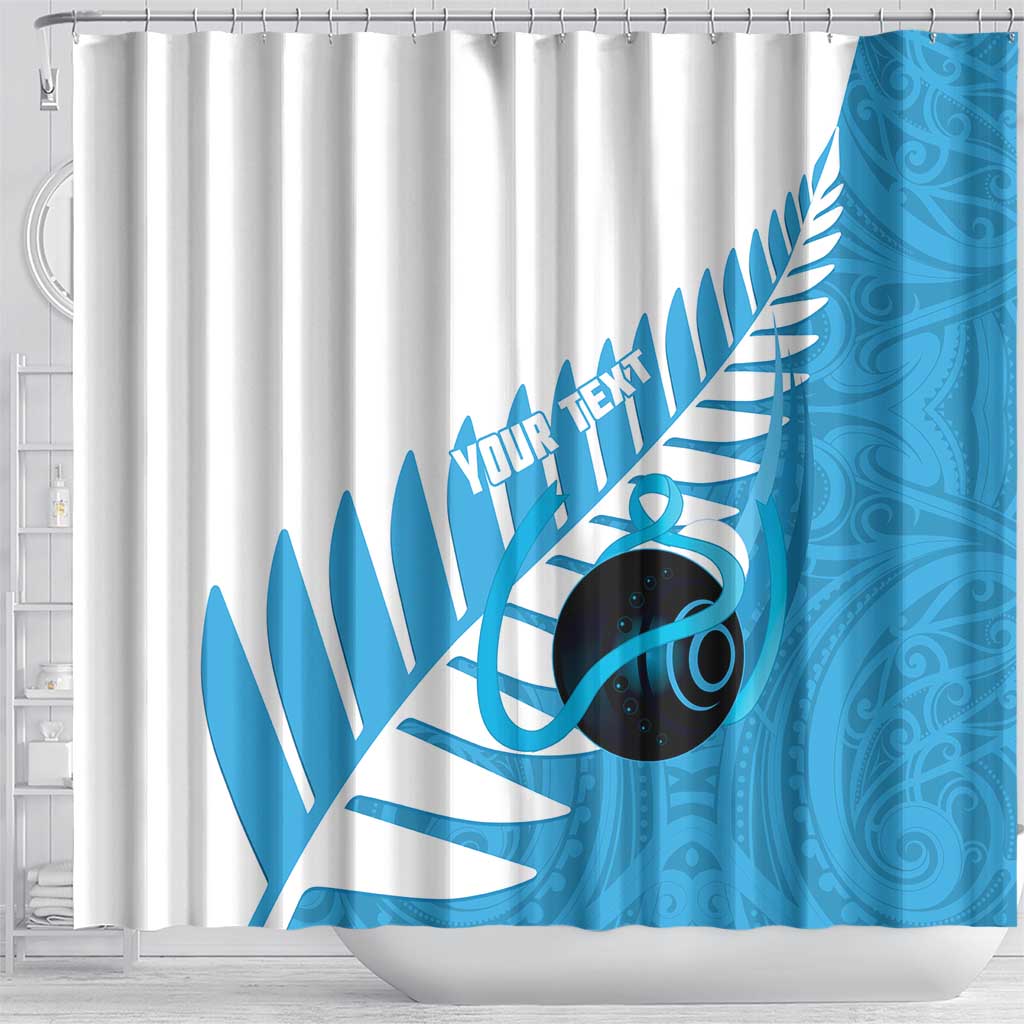 New Zealand Lawn Bowls Prostate Cancer Custom Shower Curtain Aotearoa Maori Silver Fern Blue Ribbon LT14 - Polynesian Pride