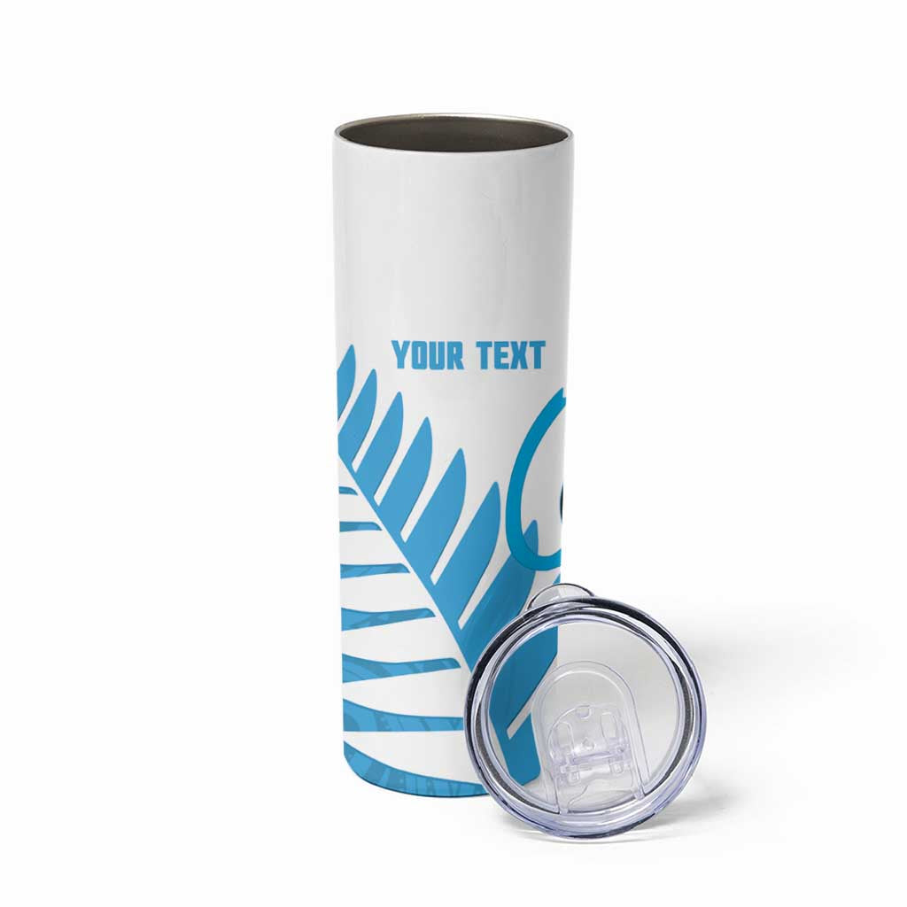 New Zealand Lawn Bowls Prostate Cancer Custom Skinny Tumbler Aotearoa Maori Silver Fern Blue Ribbon LT14 - Polynesian Pride