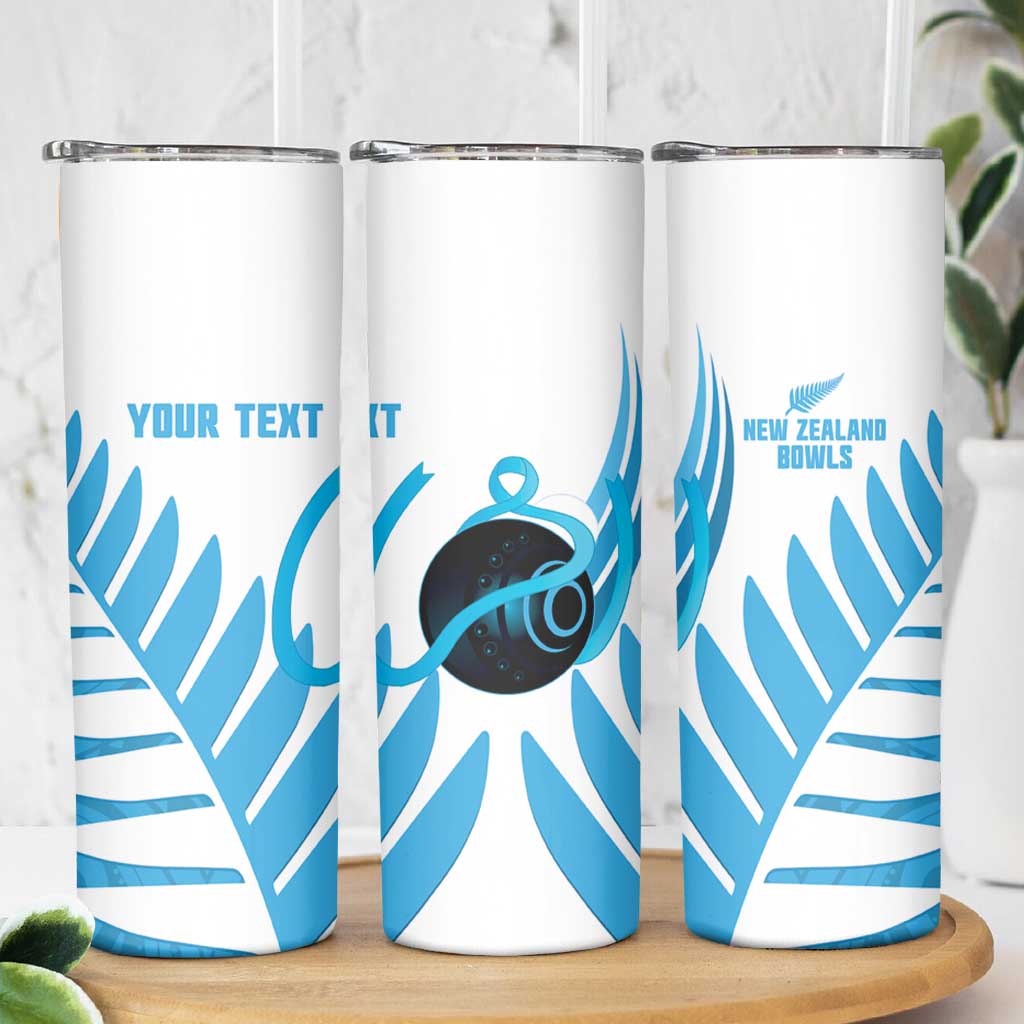 New Zealand Lawn Bowls Prostate Cancer Custom Skinny Tumbler Aotearoa Maori Silver Fern Blue Ribbon LT14 - Polynesian Pride
