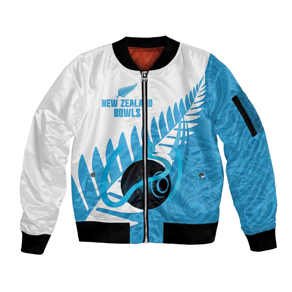 New Zealand Lawn Bowls Prostate Cancer Custom Sleeve Zip Bomber Jacket Aotearoa Maori Silver Fern Blue Ribbon LT14 Unisex Blue - Polynesian Pride