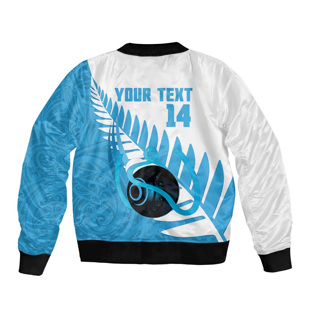 New Zealand Lawn Bowls Prostate Cancer Custom Sleeve Zip Bomber Jacket Aotearoa Maori Silver Fern Blue Ribbon LT14 - Polynesian Pride