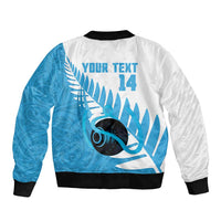 New Zealand Lawn Bowls Prostate Cancer Custom Sleeve Zip Bomber Jacket Aotearoa Maori Silver Fern Blue Ribbon LT14 - Polynesian Pride