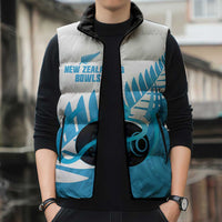 New Zealand Lawn Bowls Prostate Cancer Custom Sleeveless Puffer Jacket Aotearoa Maori Silver Fern Blue Ribbon LT14 - Polynesian Pride