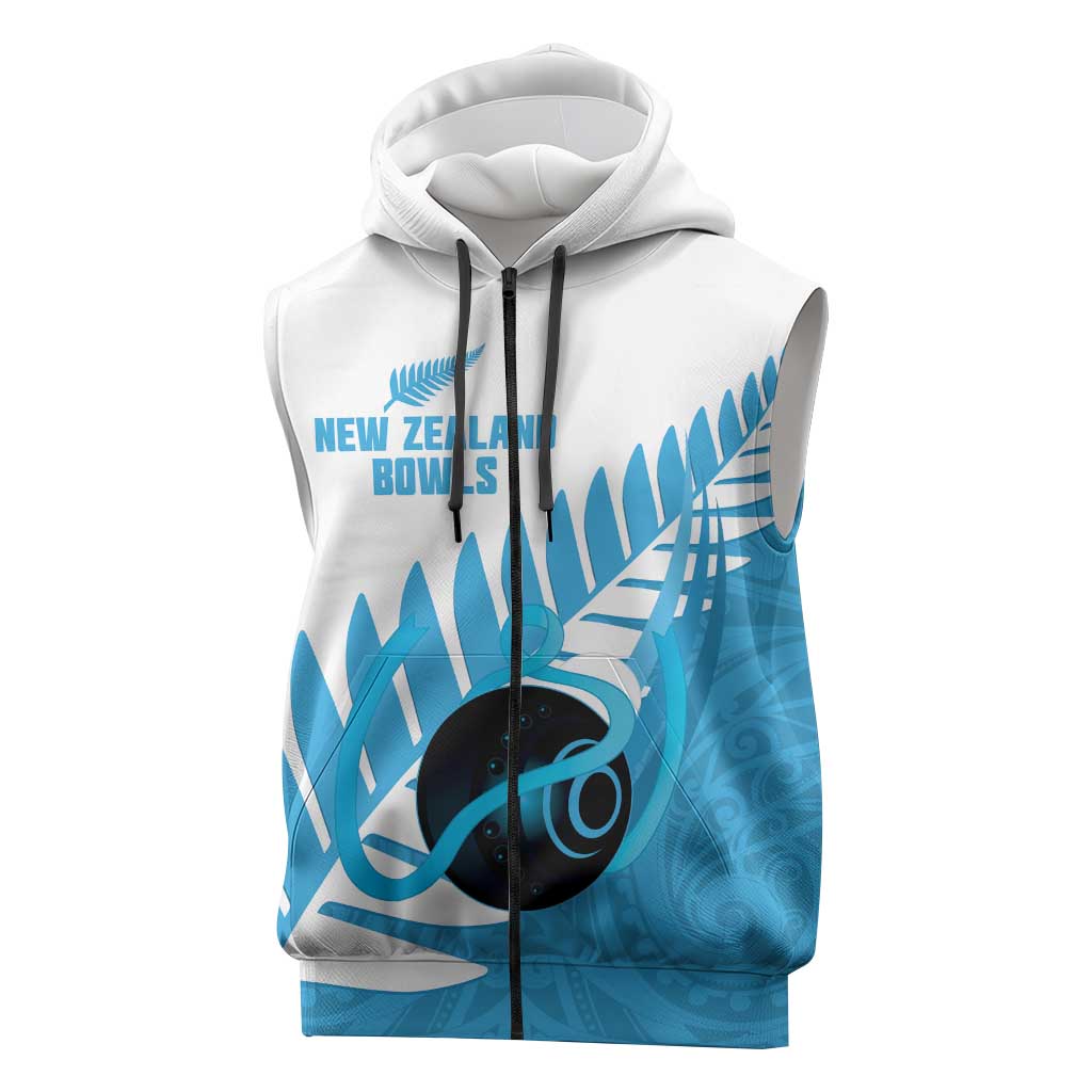 New Zealand Lawn Bowls Prostate Cancer Custom Sleeveless Zip Hoodie Aotearoa Maori Silver Fern Blue Ribbon LT14 Blue - Polynesian Pride