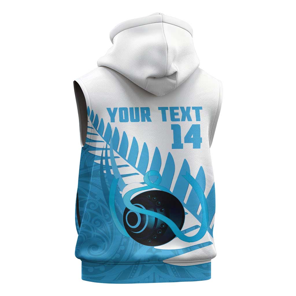 New Zealand Lawn Bowls Prostate Cancer Custom Sleeveless Zip Hoodie Aotearoa Maori Silver Fern Blue Ribbon LT14 - Polynesian Pride