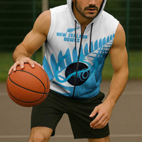 New Zealand Lawn Bowls Prostate Cancer Custom Sleeveless Zip Hoodie Aotearoa Maori Silver Fern Blue Ribbon LT14 - Polynesian Pride