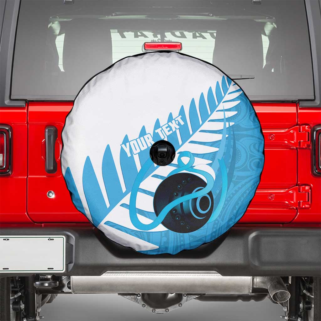 New Zealand Lawn Bowls Prostate Cancer Custom Spare Tire Cover Aotearoa Maori Silver Fern Blue Ribbon LT14 - Polynesian Pride