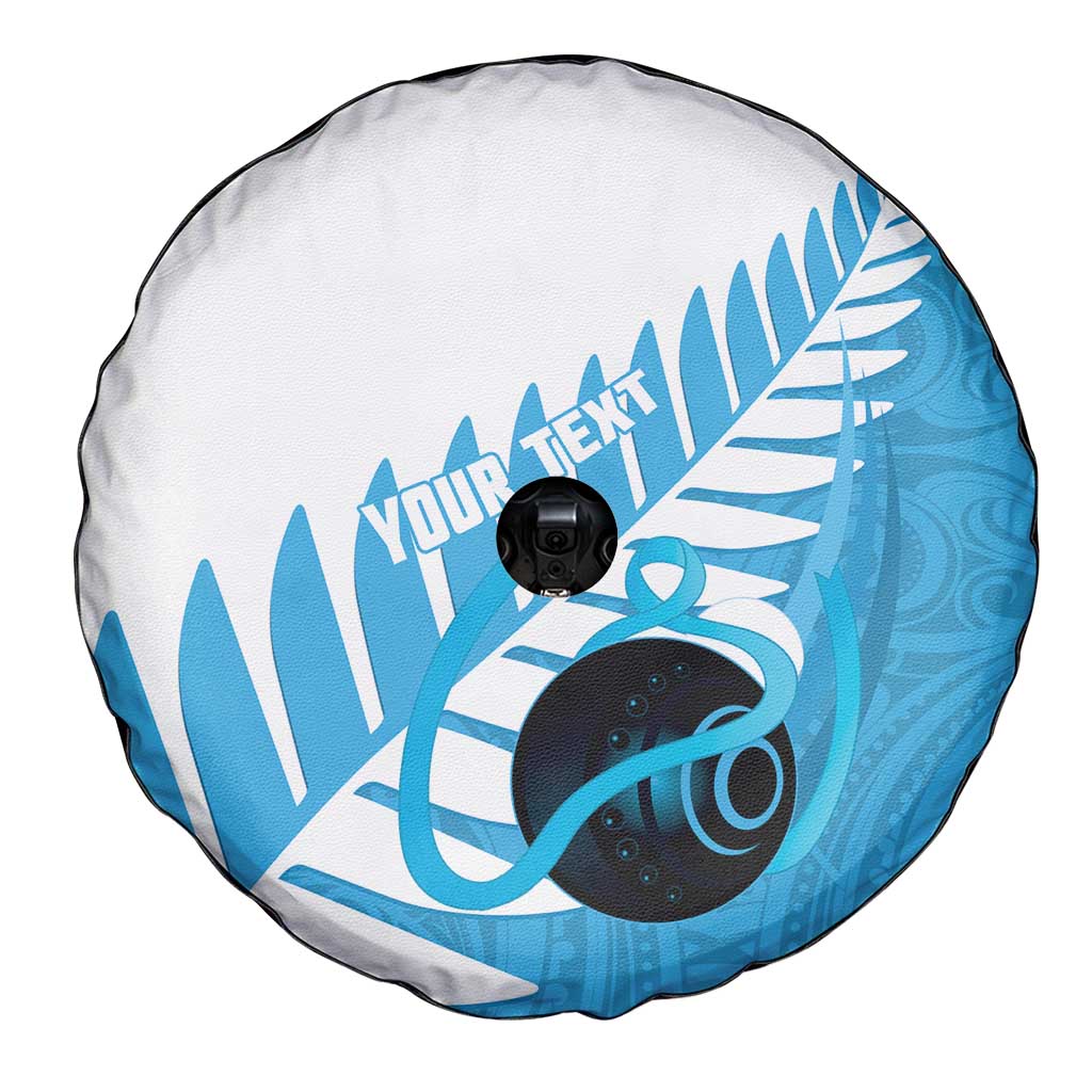 New Zealand Lawn Bowls Prostate Cancer Custom Spare Tire Cover Aotearoa Maori Silver Fern Blue Ribbon LT14 - Polynesian Pride