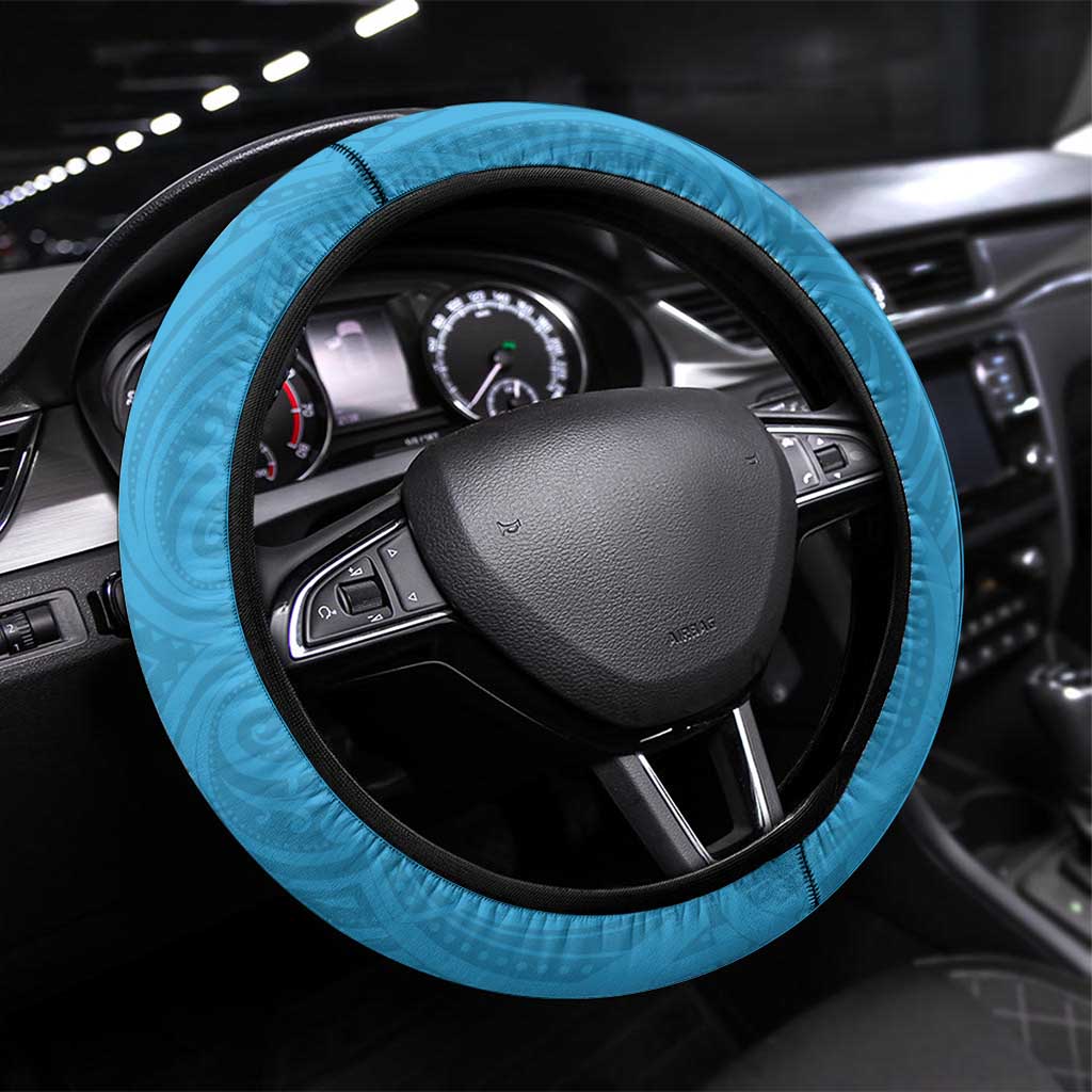 New Zealand Lawn Bowls Prostate Cancer Steering Wheel Cover Aotearoa Maori Silver Fern Blue Ribbon LT14 Universal Fit Blue - Polynesian Pride