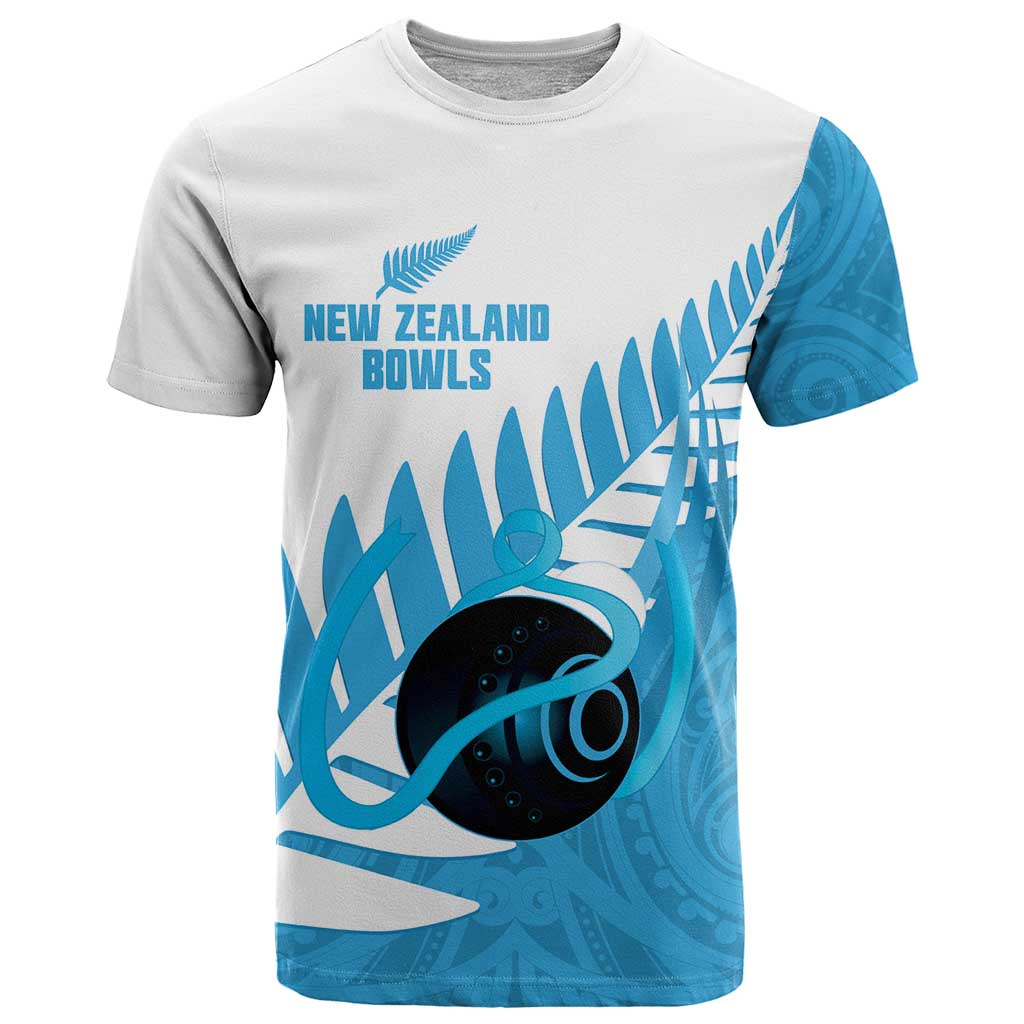 New Zealand Lawn Bowls Prostate Cancer Custom T Shirt Aotearoa Maori Silver Fern Blue Ribbon LT14 Blue - Polynesian Pride