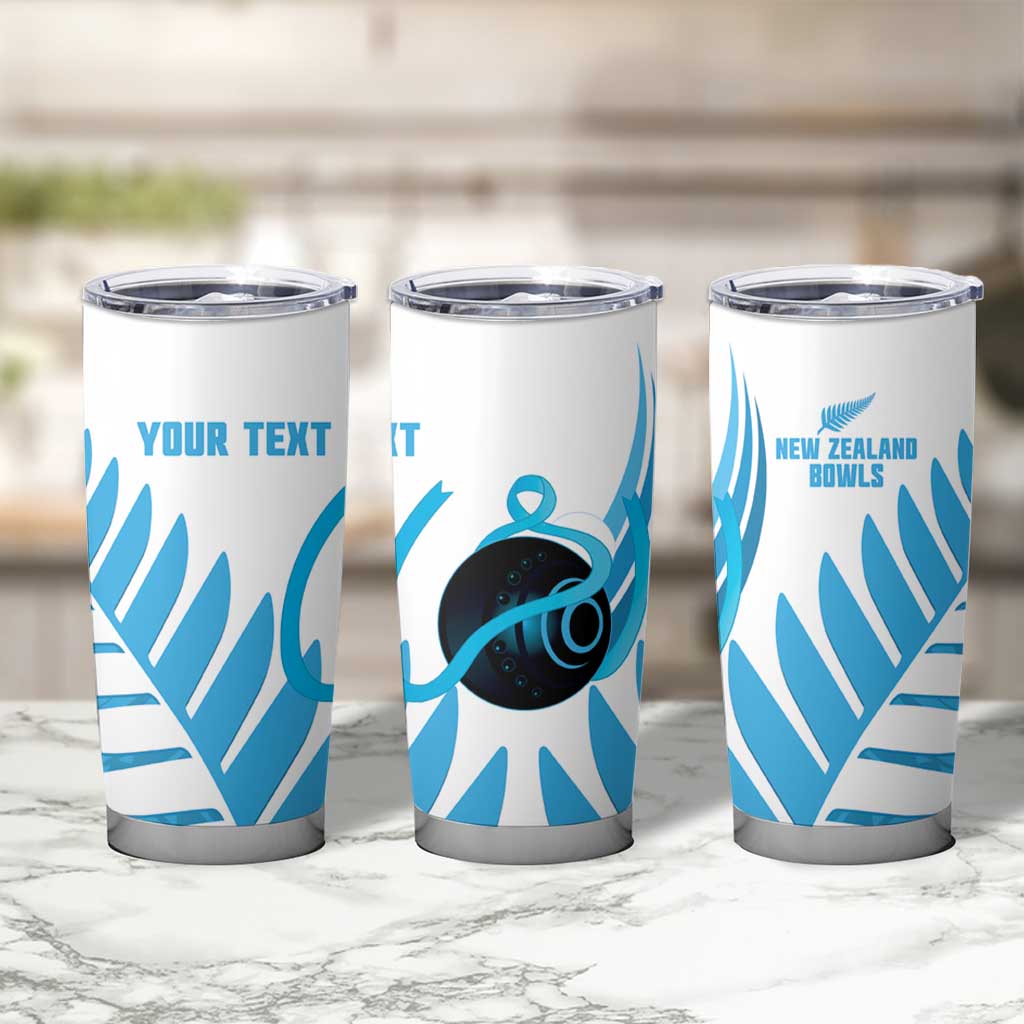 New Zealand Lawn Bowls Prostate Cancer Custom Tumbler Cup Aotearoa Maori Silver Fern Blue Ribbon LT14 - Polynesian Pride