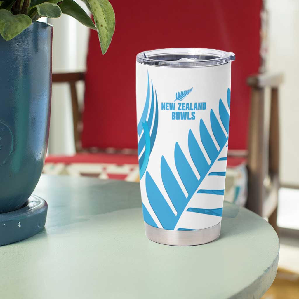 New Zealand Lawn Bowls Prostate Cancer Custom Tumbler Cup Aotearoa Maori Silver Fern Blue Ribbon LT14 - Polynesian Pride