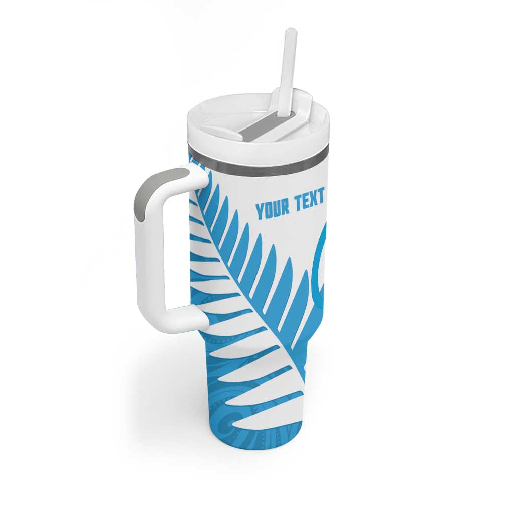 New Zealand Lawn Bowls Prostate Cancer Custom Tumbler With Handle Aotearoa Maori Silver Fern Blue Ribbon LT14 - Polynesian Pride