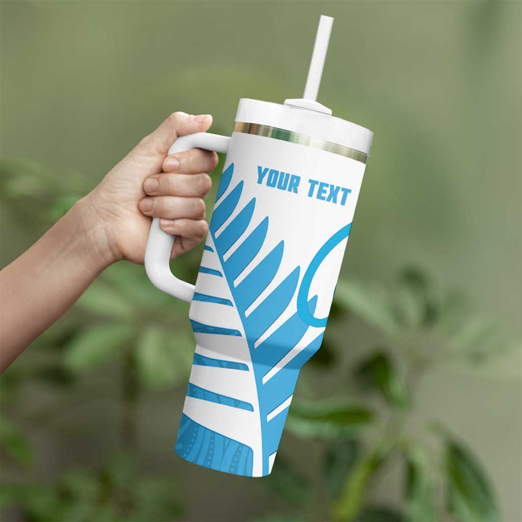 New Zealand Lawn Bowls Prostate Cancer Custom Tumbler With Handle Aotearoa Maori Silver Fern Blue Ribbon LT14 - Polynesian Pride