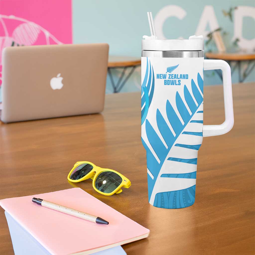 New Zealand Lawn Bowls Prostate Cancer Custom Tumbler With Handle Aotearoa Maori Silver Fern Blue Ribbon LT14 - Polynesian Pride
