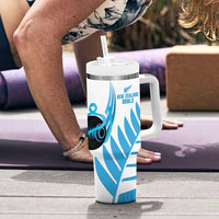 New Zealand Lawn Bowls Prostate Cancer Custom Tumbler With Handle Aotearoa Maori Silver Fern Blue Ribbon LT14 - Polynesian Pride